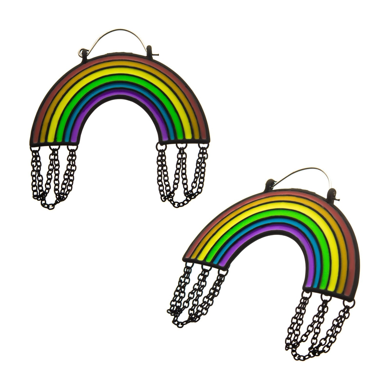 Tapers - Hanging Enamel Rainbow Matte Black PVD Chain Plug Hoops -Rebel Bod-RebelBod