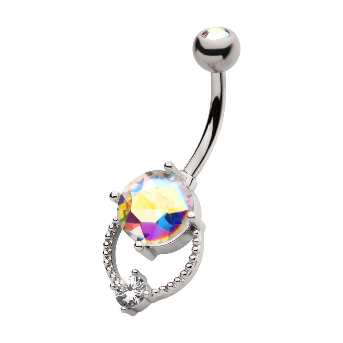 TBD-Belly Externally Threaded Aurora Borealis Clear Round CZ Beaded Circle Fixed Navel -Rebel Bod-RebelBod