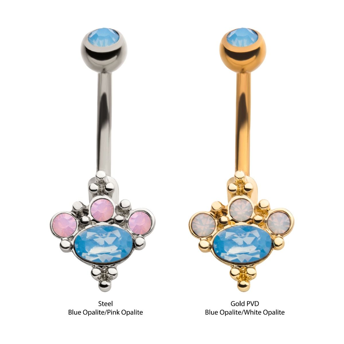 TBD-Belly Externally Threaded Bezel Set Top Clustered Beads Opalite Bottom Fixed Navel -Rebel Bod-RebelBod