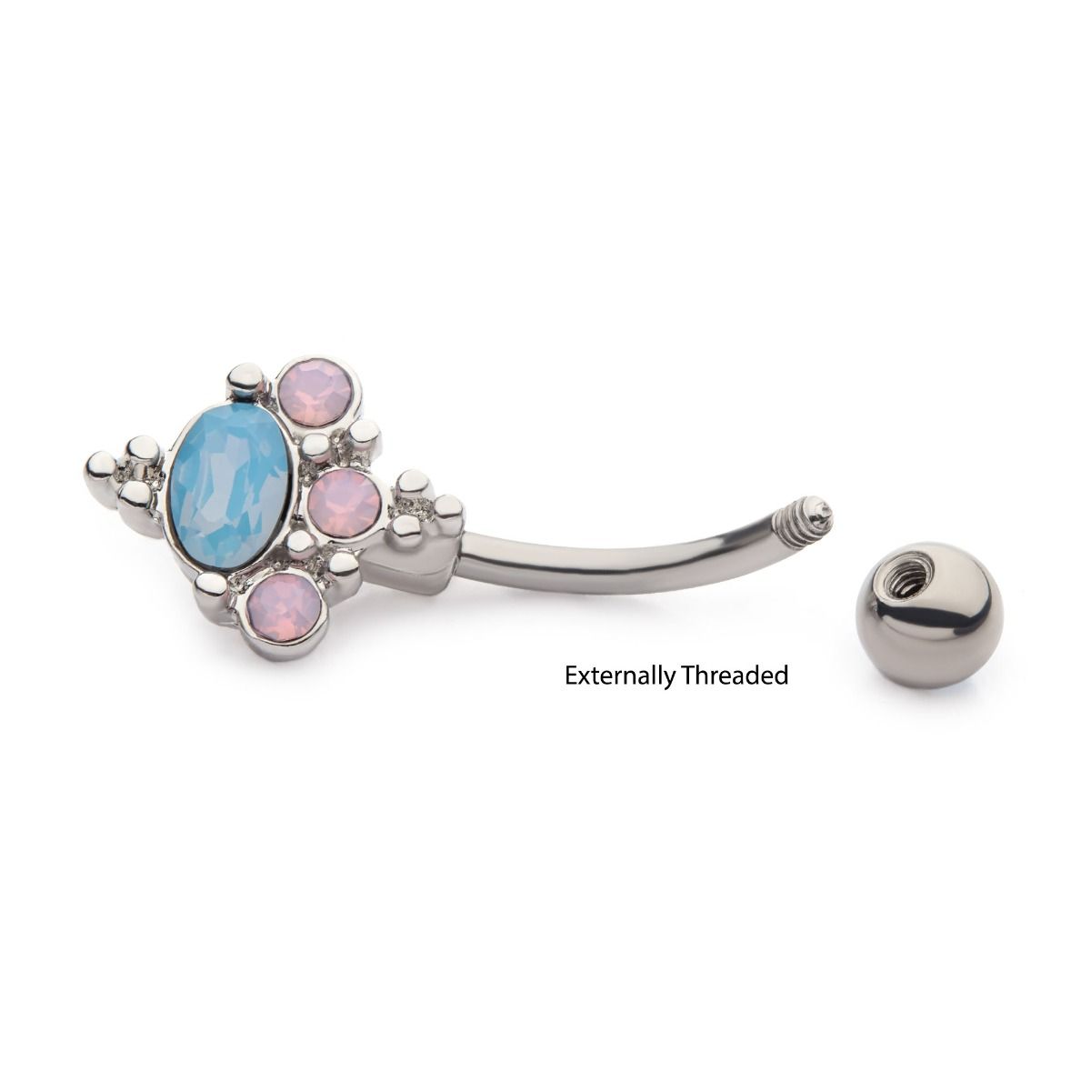 TBD-Belly Externally Threaded Bezel Set Top Clustered Beads Opalite Bottom Fixed Navel -Rebel Bod-RebelBod
