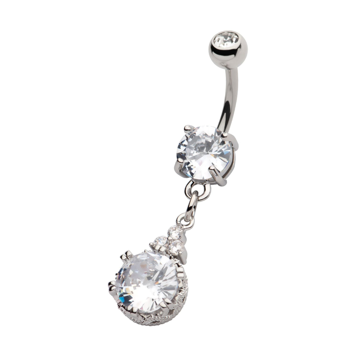 TBD-Belly Externally Threaded Big Round CZ Trinity Clear CZ Dangle Navel -Rebel Bod-RebelBod