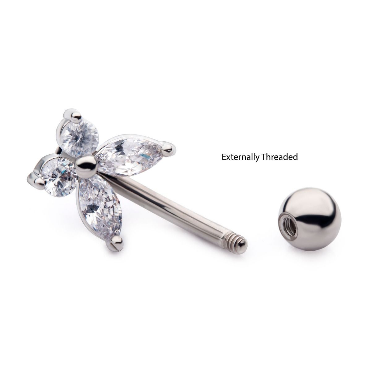 TBD-Belly Externally Threaded Clear CZ Butterfly Fixed Navel -Rebel Bod-RebelBod