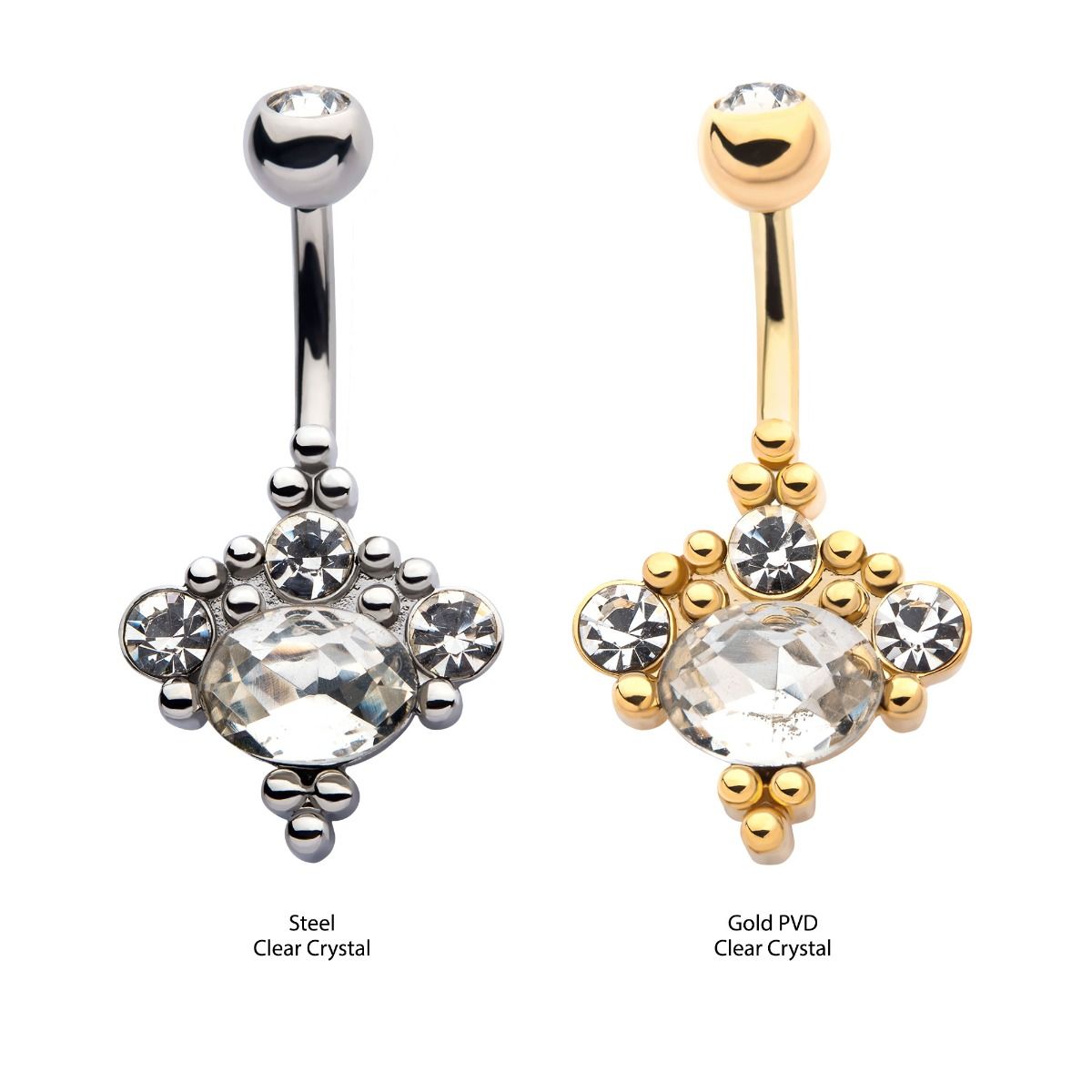 TBD-Belly Externally Threaded Clustered Clear Crystal Beads Fixed Navel -Rebel Bod-RebelBod