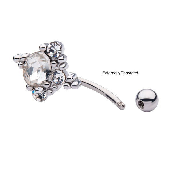 Externally Threaded Clustered Clear Crystal Beads Fixed Navel Belly Ri