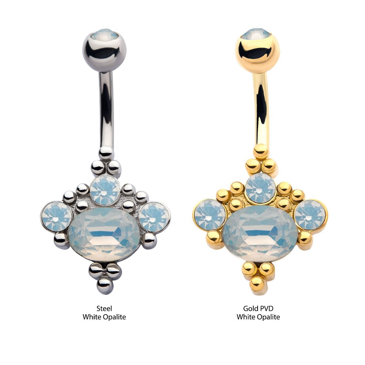 TBD-Belly Externally Threaded Clustered Opalite Beads Fixed Navel -Rebel Bod-RebelBod