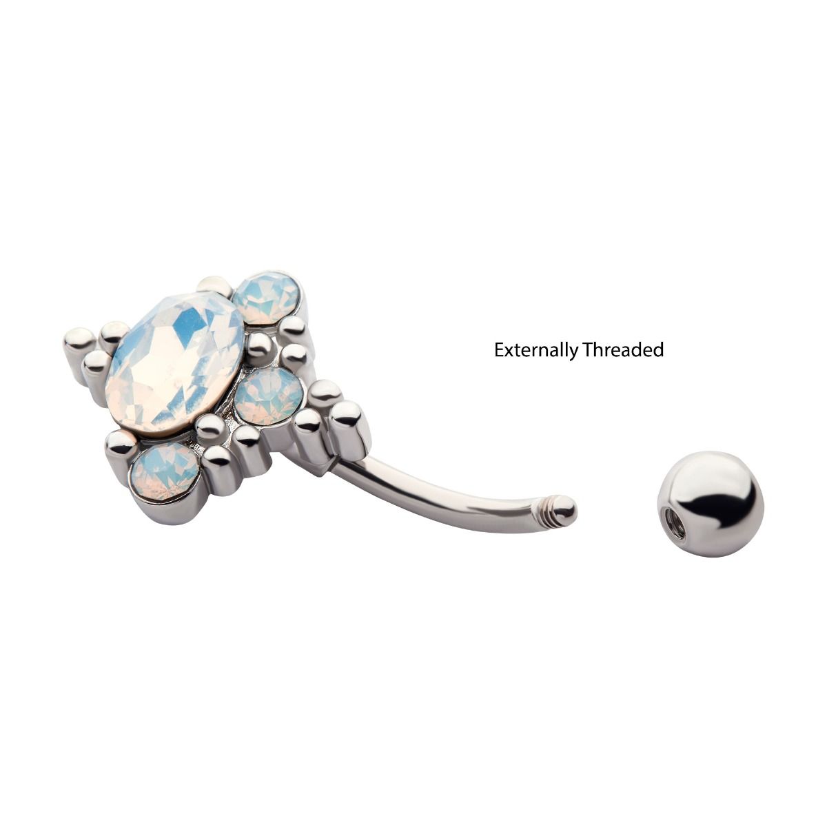 TBD-Belly Externally Threaded Clustered Opalite Beads Fixed Navel -Rebel Bod-RebelBod