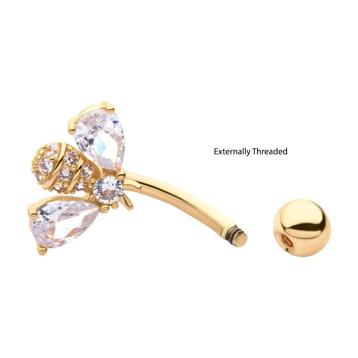 Belly Externally Threaded Gold PVD Clustered CZ Beads Bee Fixed Navel bna7071 -Rebel Bod-RebelBod