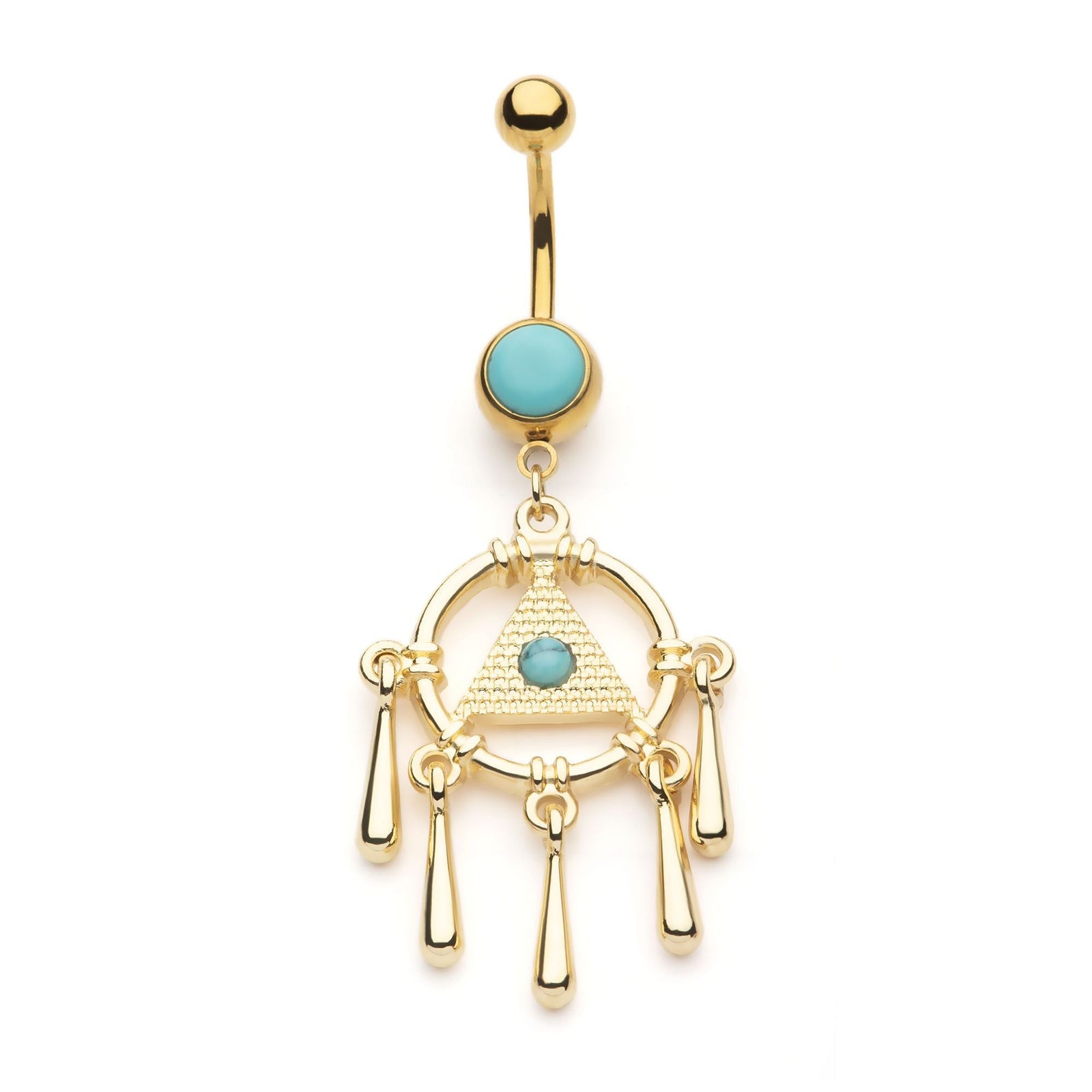 TBD-Belly Externally Threaded Gold PVD Pyramid Turquoise Gemstone Multi Charms Dripping Effect Dangle Navel -Rebel Bod-RebelBod