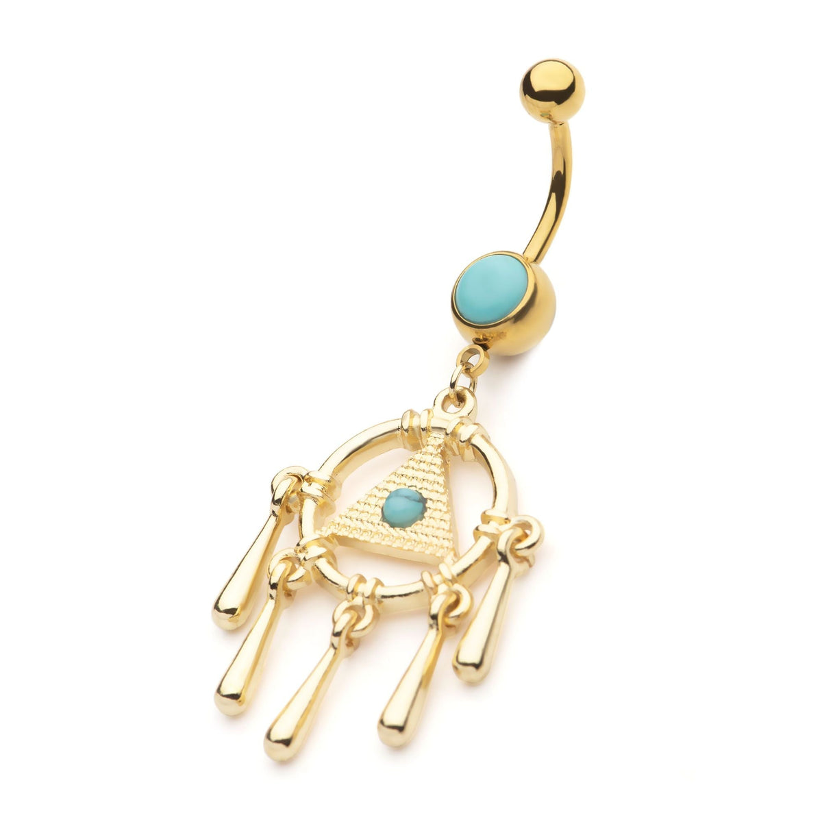 TBD-Belly Externally Threaded Gold PVD Pyramid Turquoise Gemstone Multi Charms Dripping Effect Dangle Navel -Rebel Bod-RebelBod