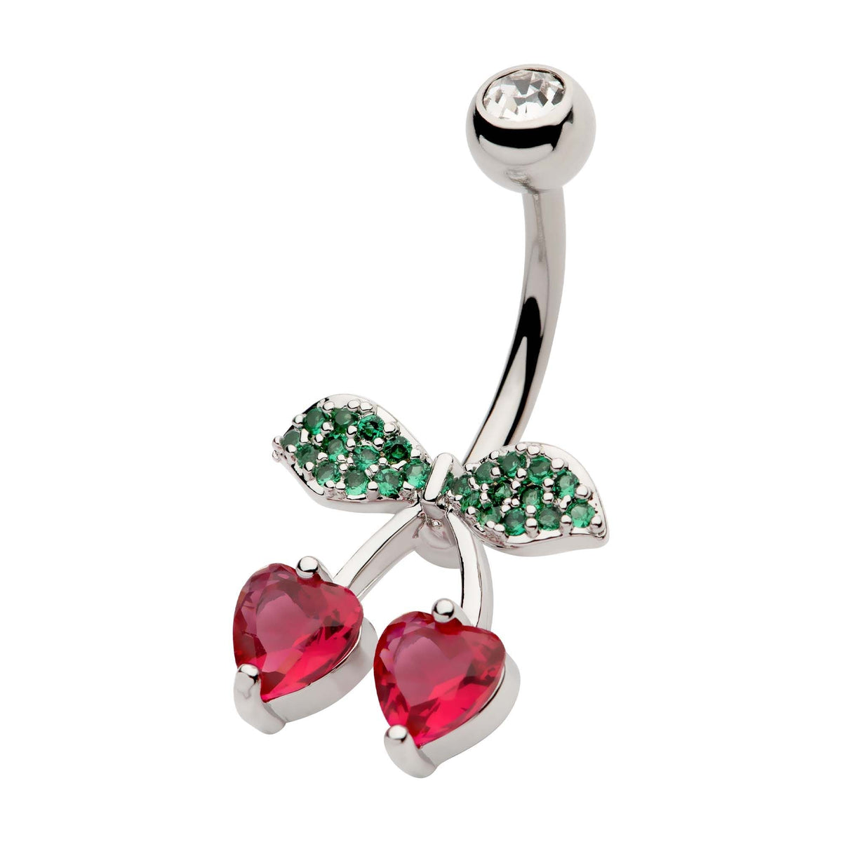 TBD-Belly Externally Threaded Green CZ Leaves Red CZ Hearts Fixed Navel -Rebel Bod-RebelBod