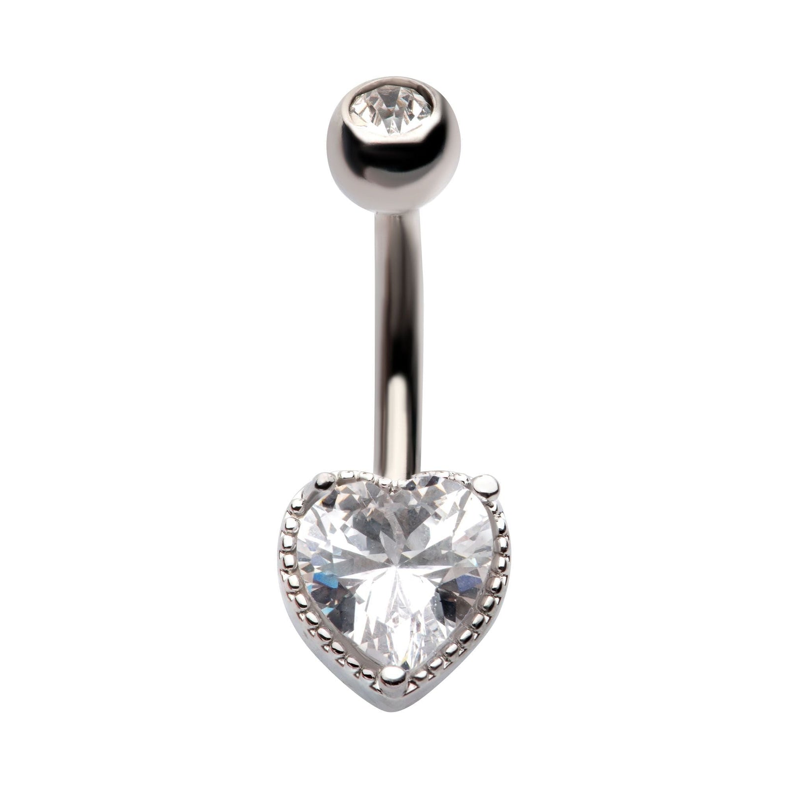TBD-Belly Externally Threaded Heart Clear CZ Fixed Navel -Rebel Bod-RebelBod