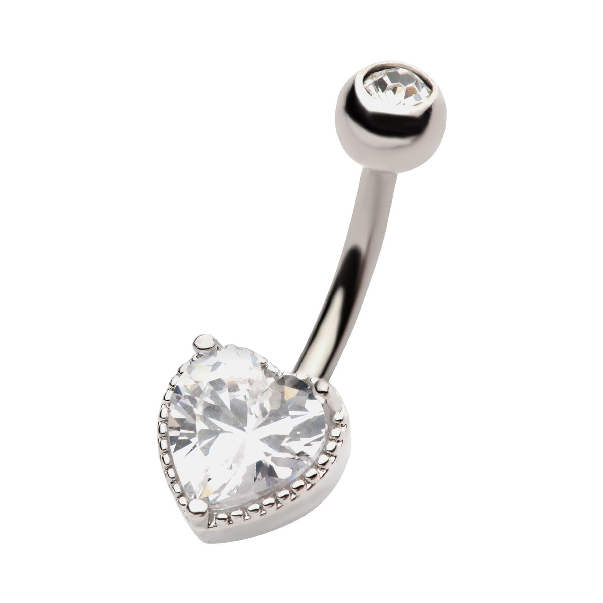 TBD-Belly Externally Threaded Heart Clear CZ Fixed Navel -Rebel Bod-RebelBod