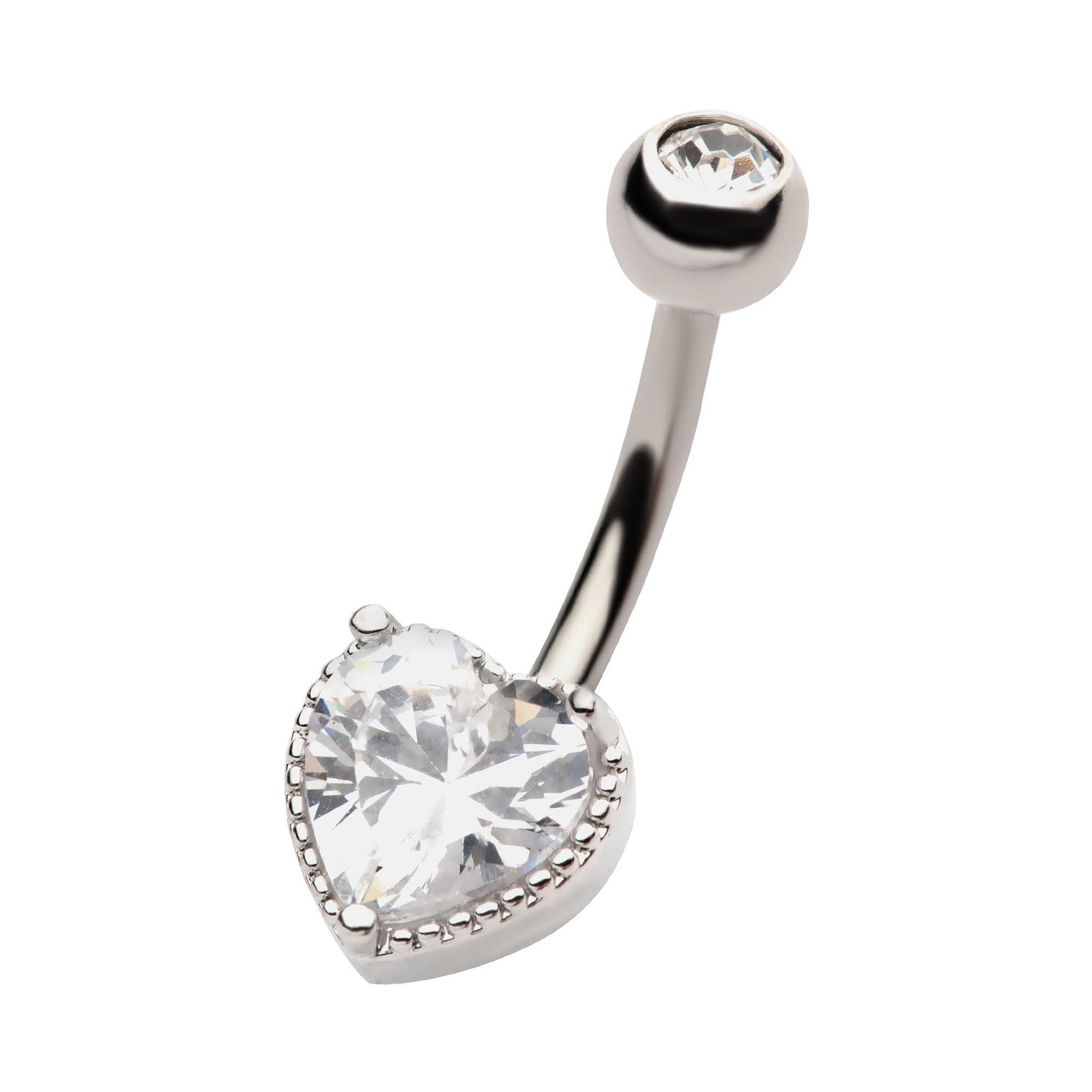 TBD-Belly Externally Threaded Heart Clear CZ Fixed Navel -Rebel Bod-RebelBod