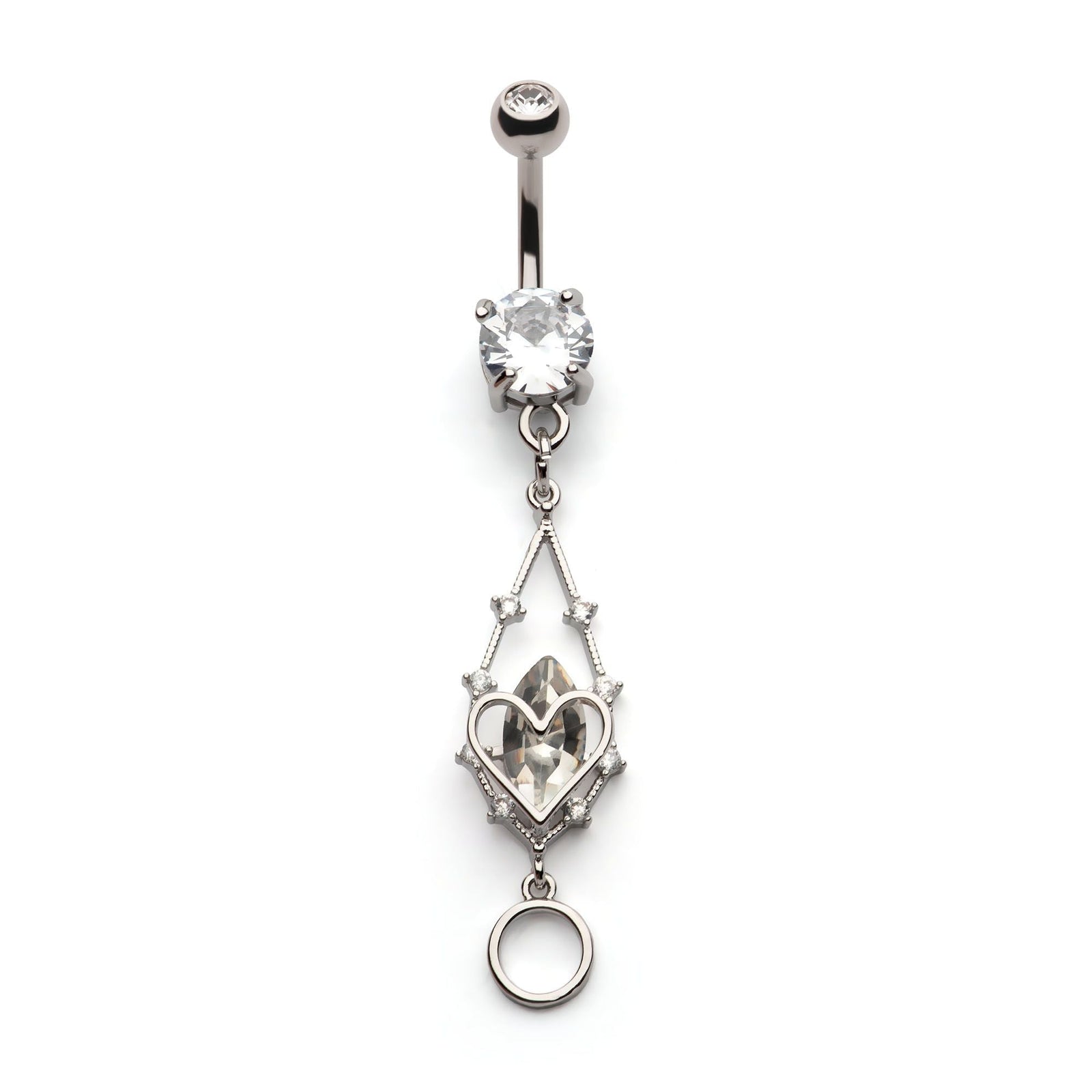 TBD-Belly Externally Threaded Marquise CZ Behind a Heart Shape Multi Dangle Navel -Rebel Bod-RebelBod