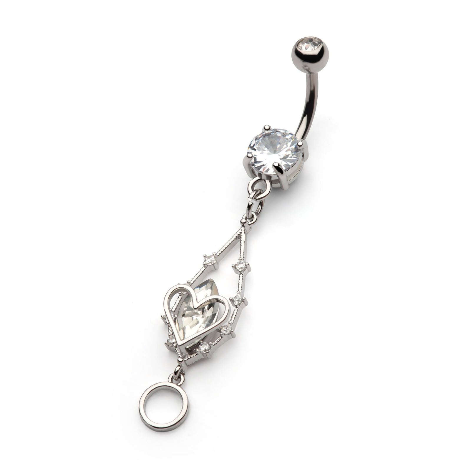 TBD-Belly Externally Threaded Marquise CZ Behind a Heart Shape Multi Dangle Navel -Rebel Bod-RebelBod