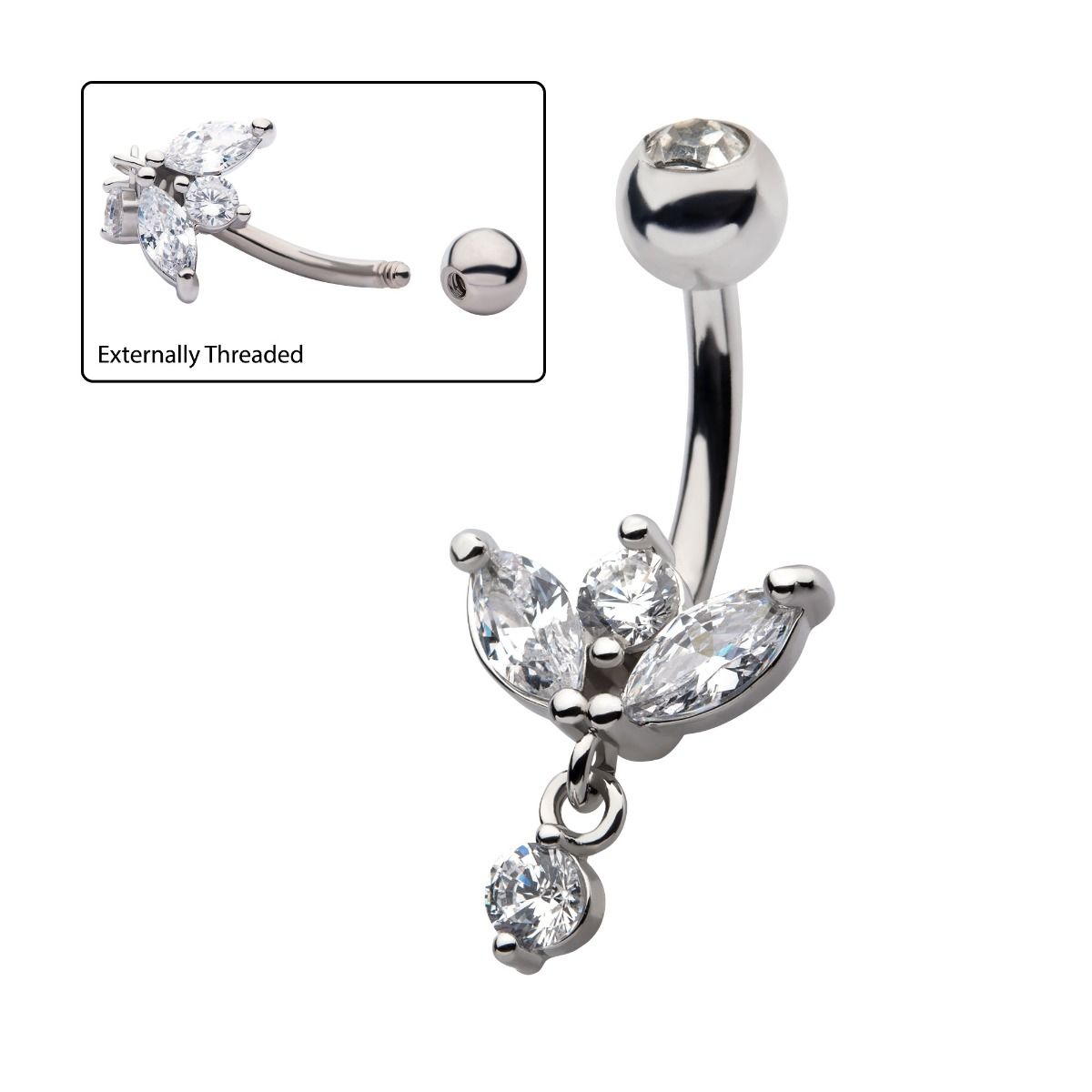 TBD-Belly Externally Threaded Marquise CZ Dangle Round Shape CZ Navel -Rebel Bod-RebelBod