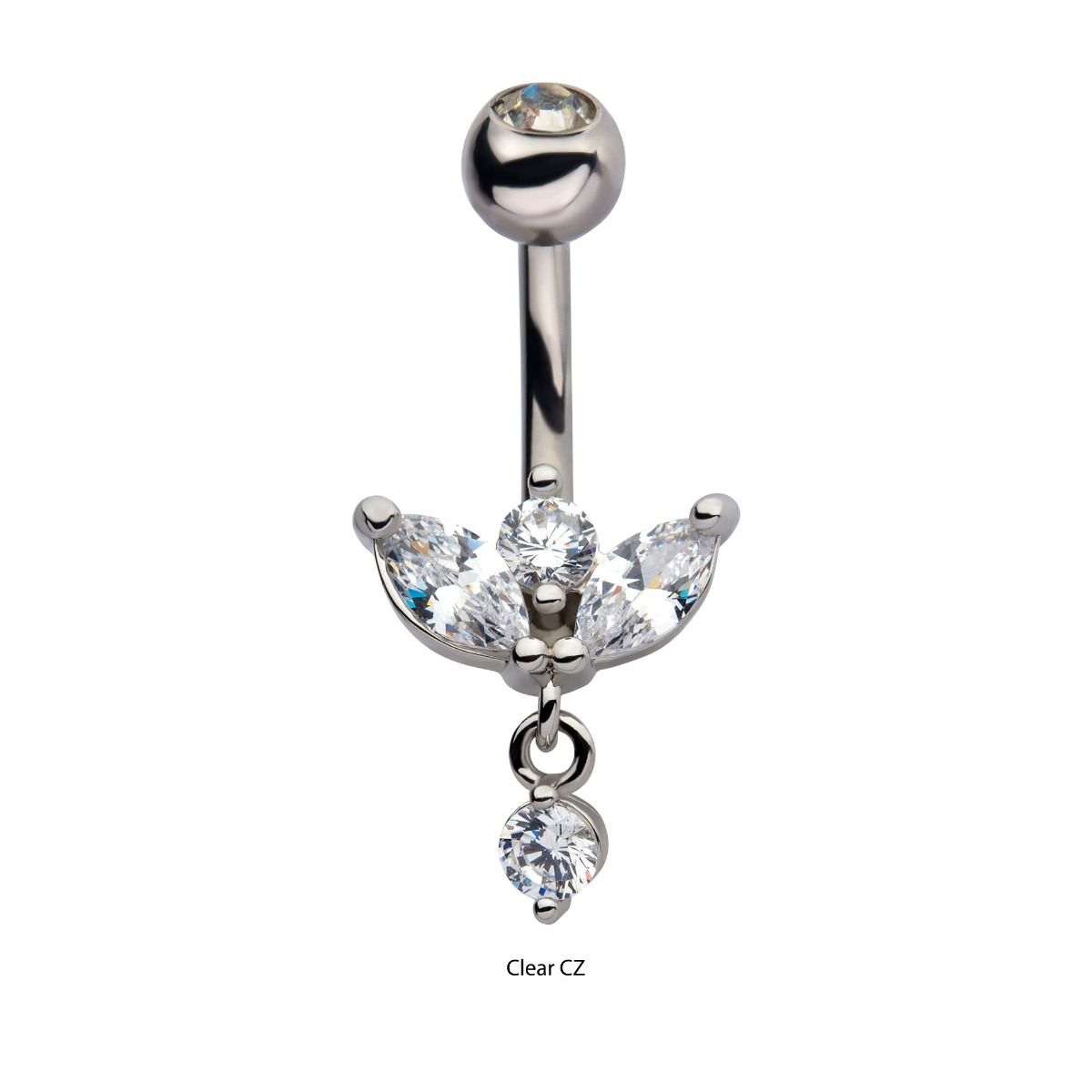 TBD-Belly Externally Threaded Marquise CZ Dangle Round Shape CZ Navel -Rebel Bod-RebelBod