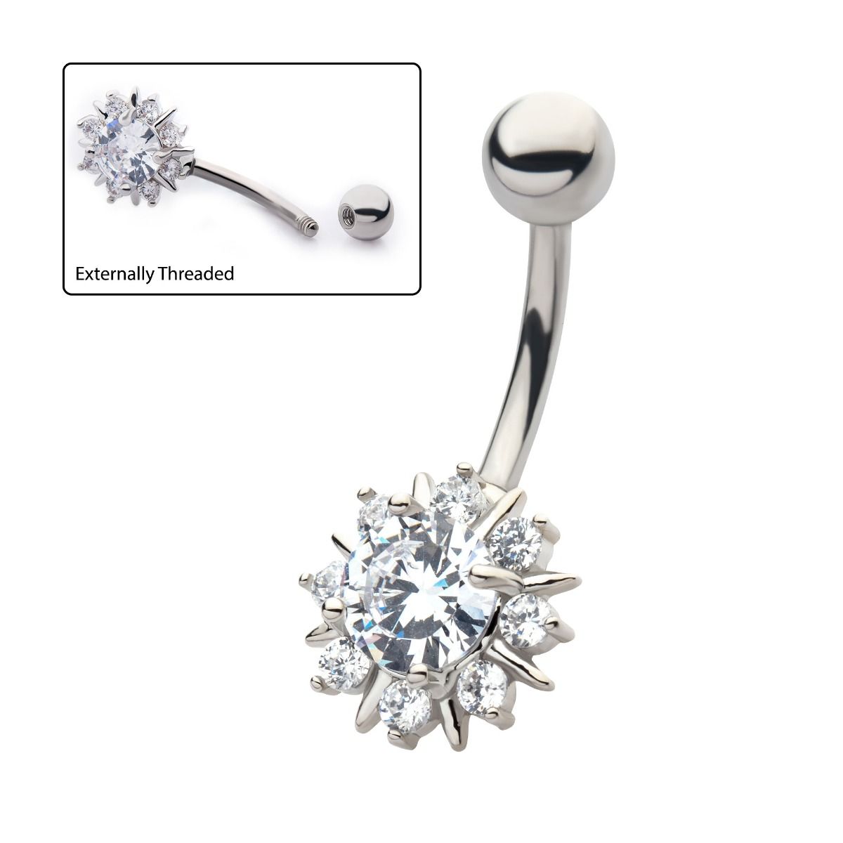 Multi Clear Crystal CZ Burst Fixed Belly Ring