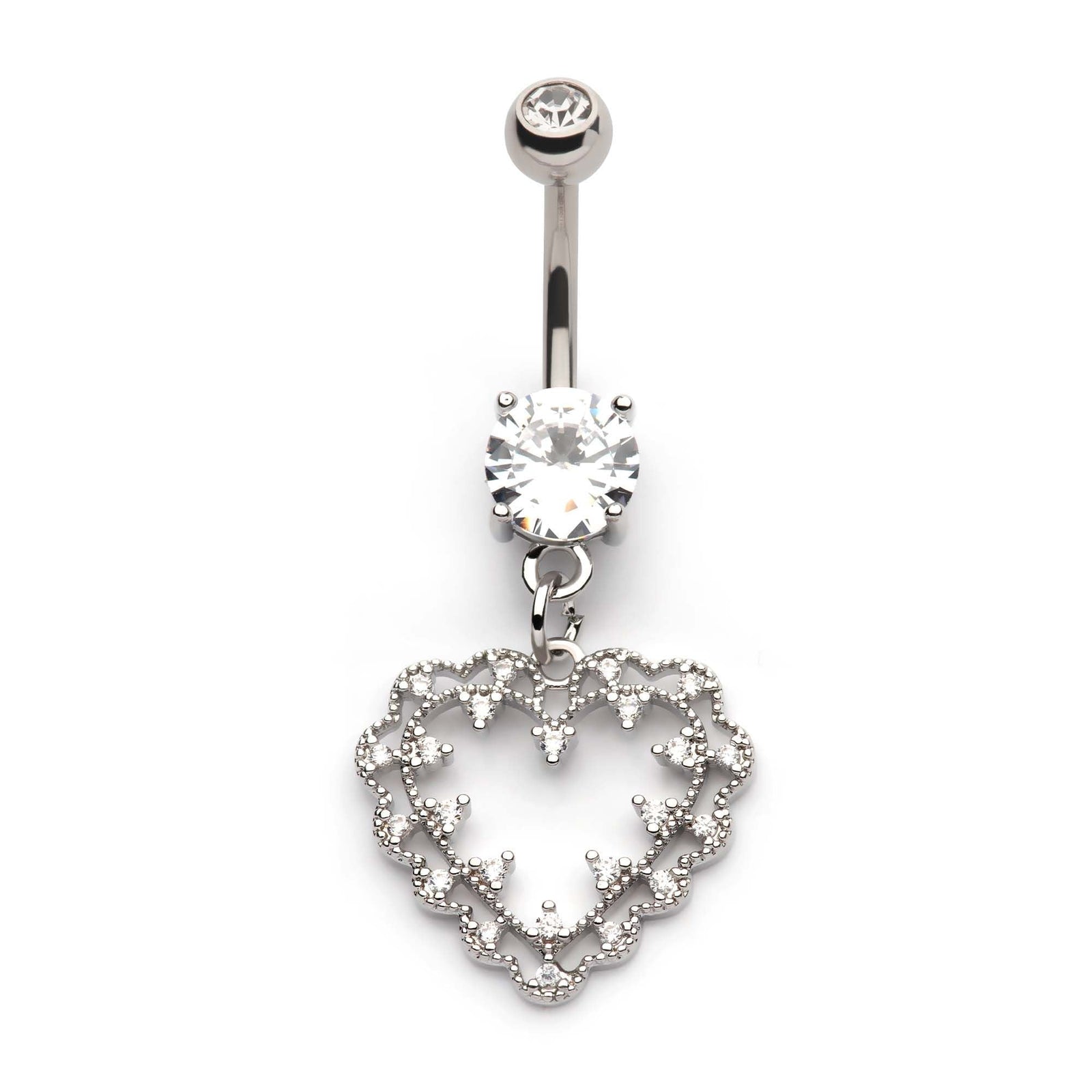 TBD-Belly Externally Threaded Multi Clear CZ Cut Out Heart Dangle Navel -Rebel Bod-RebelBod