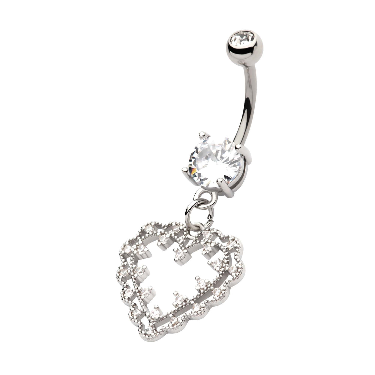 TBD-Belly Externally Threaded Multi Clear CZ Cut Out Heart Dangle Navel -Rebel Bod-RebelBod