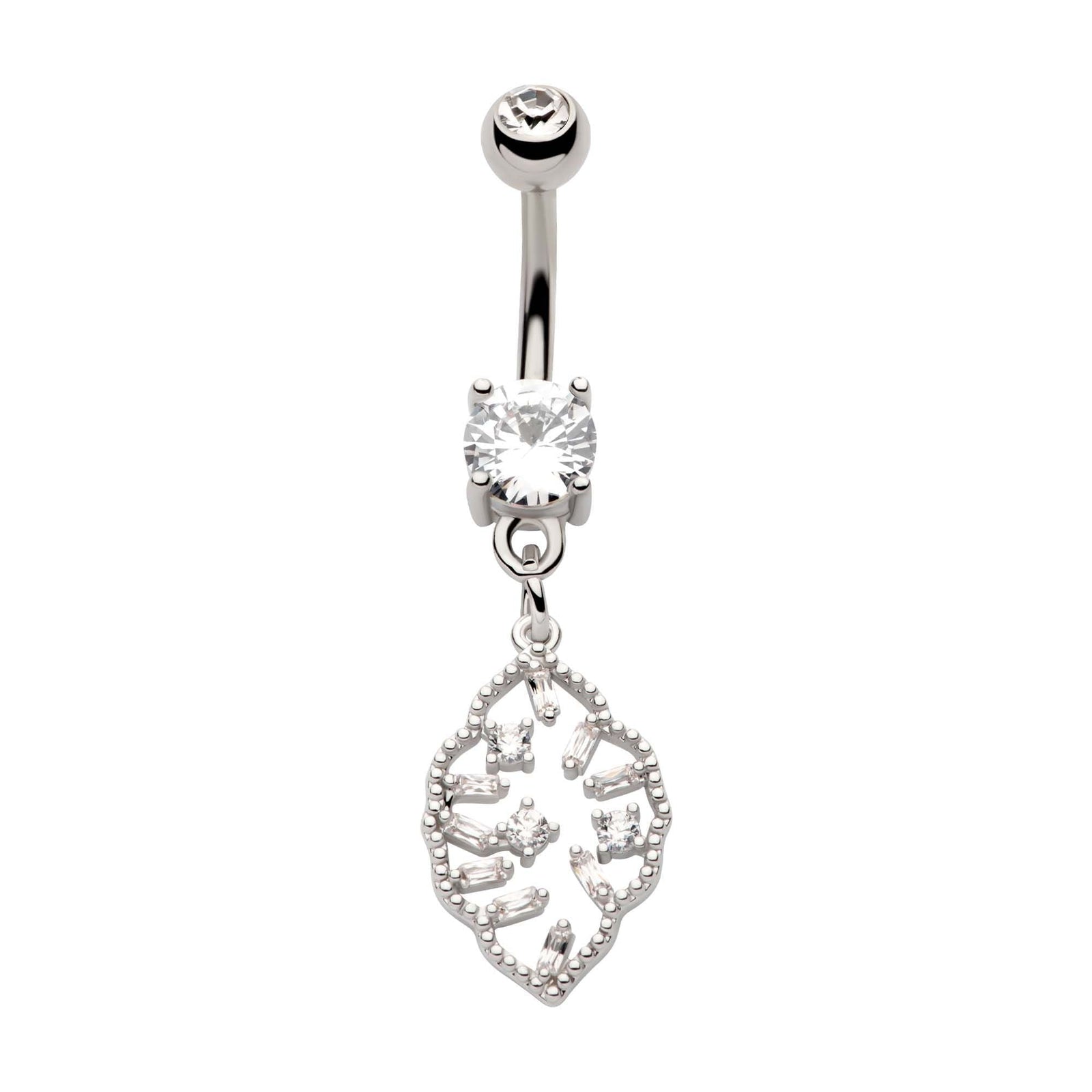 TBD-Belly Externally Threaded Multi Clear CZ Cut Out Leaf Dangle Navel -Rebel Bod-RebelBod