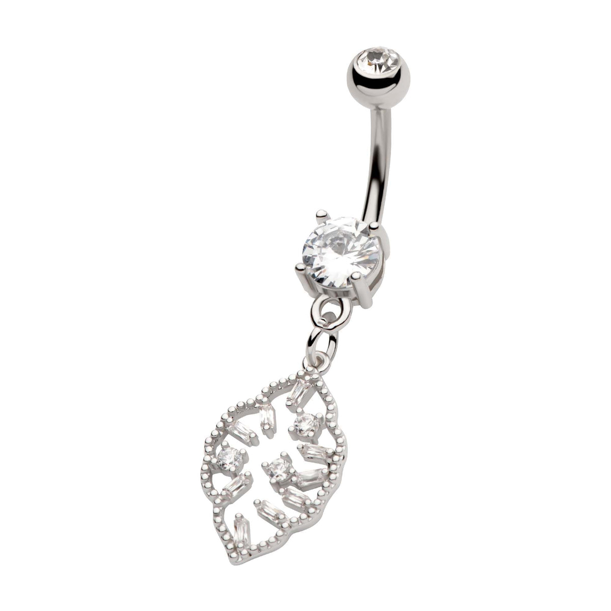 TBD-Belly Externally Threaded Multi Clear CZ Cut Out Leaf Dangle Navel -Rebel Bod-RebelBod