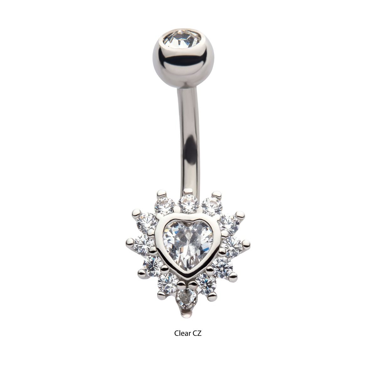 TBD-Belly Externally Threaded Multi Clear CZ Heart Fixed Navel -Rebel Bod-RebelBod
