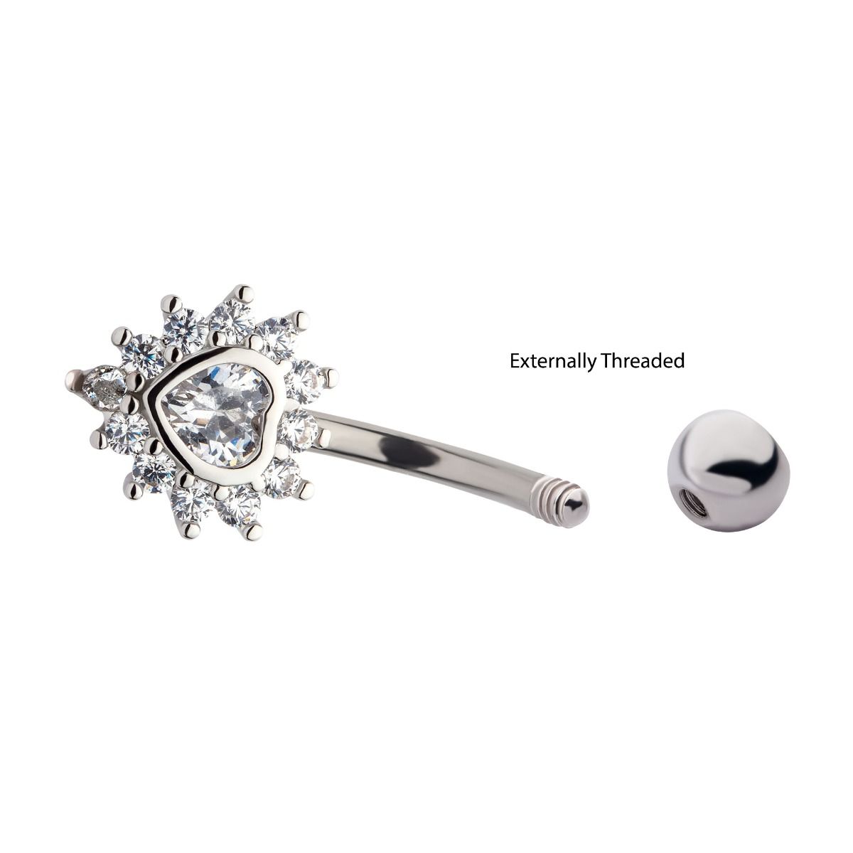 TBD-Belly Externally Threaded Multi Clear CZ Heart Fixed Navel -Rebel Bod-RebelBod