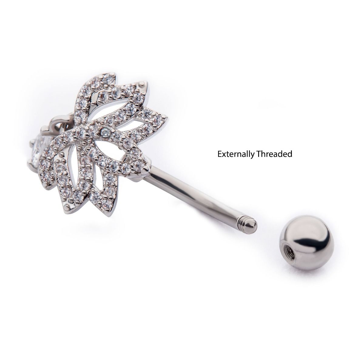 TBD-Belly Externally Threaded Multi Clear CZ Lotus Dangle Teardrop CZ Navel -Rebel Bod-RebelBod