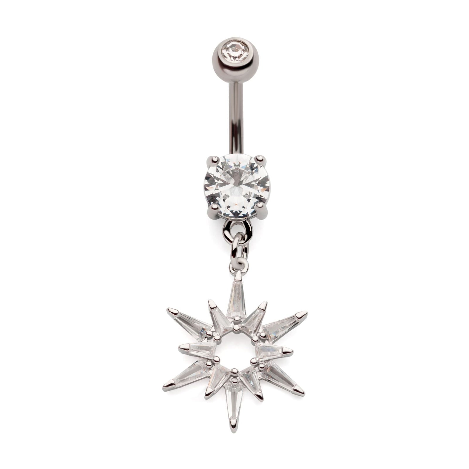 Belly Externally Threaded Multi Clear CZ Starburst Dangle Navel nesl-20567c -Rebel Bod-RebelBod