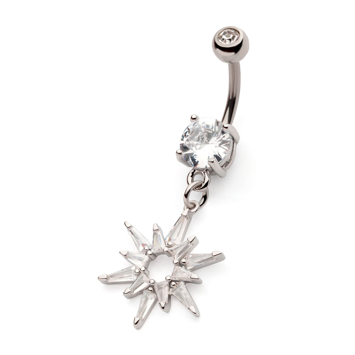 Belly Externally Threaded Multi Clear CZ Starburst Dangle Navel nesl-20567c -Rebel Bod-RebelBod