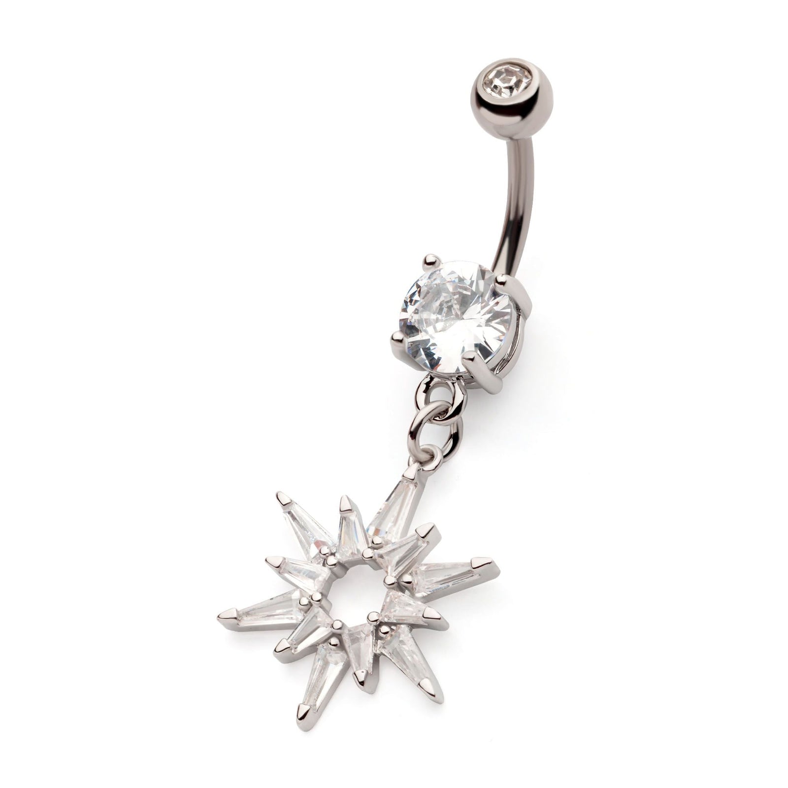 Belly Externally Threaded Multi Clear CZ Starburst Dangle Navel nesl-20567c -Rebel Bod-RebelBod