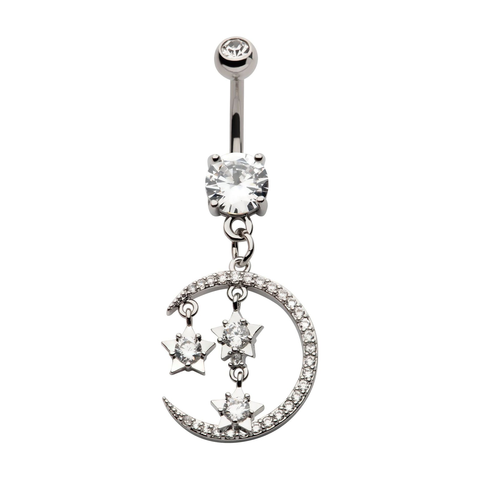 TBD-Belly Externally Threaded Multi Clear CZ Stars Crescent Moon Dangle Navel -Rebel Bod-RebelBod