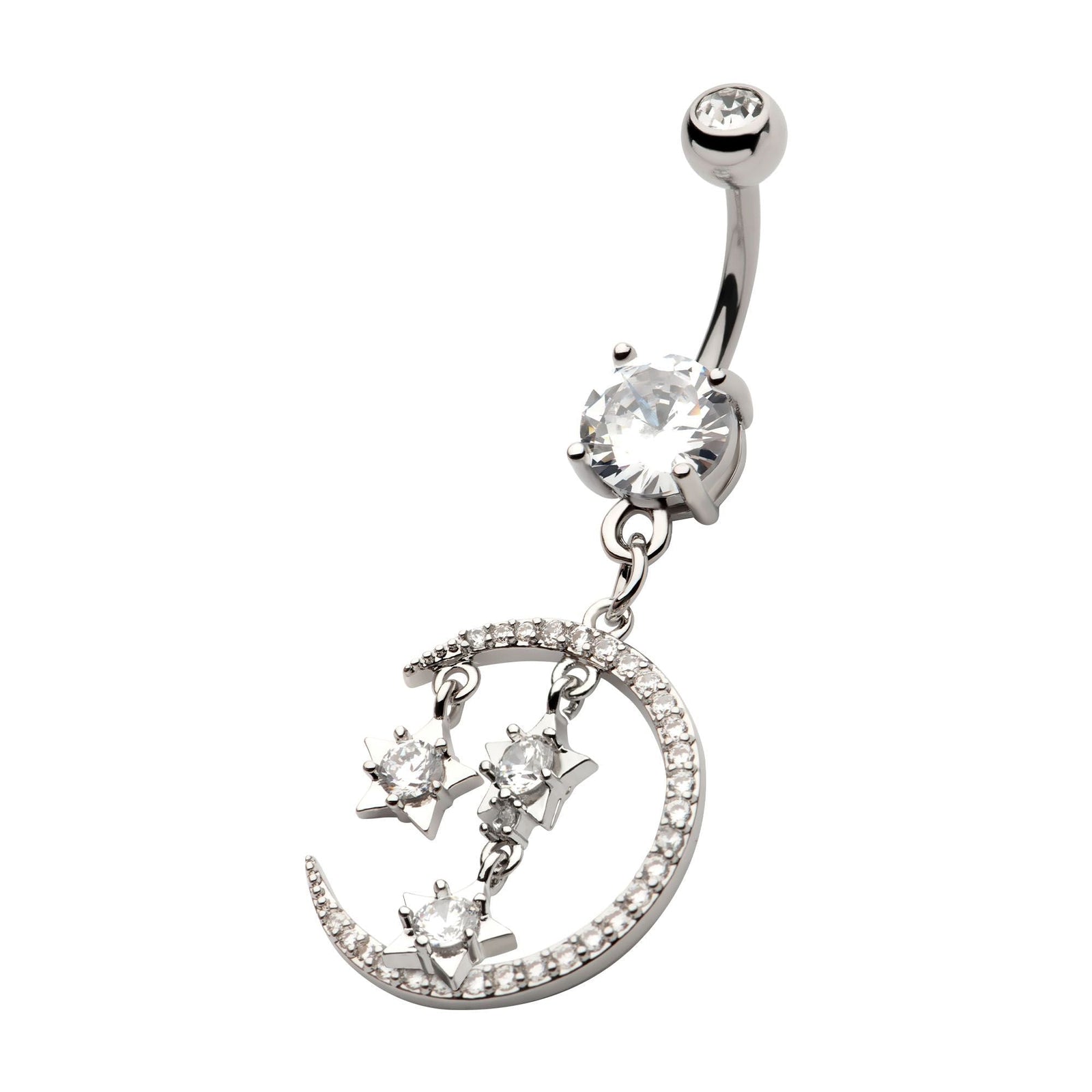 TBD-Belly Externally Threaded Multi Clear CZ Stars Crescent Moon Dangle Navel -Rebel Bod-RebelBod