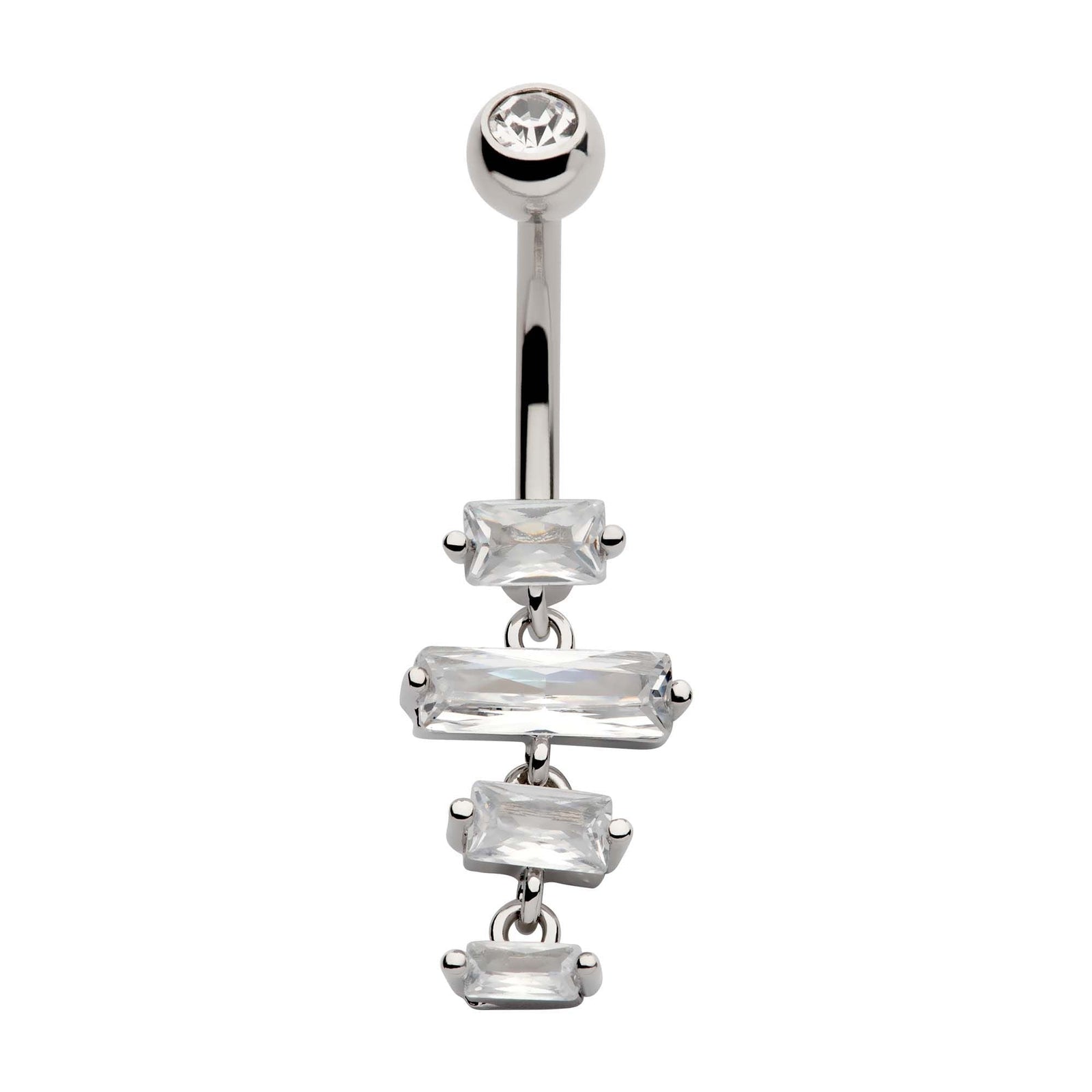 TBD-Belly Externally Threaded Multi Clear Rectangular CZ Dangle Navel -Rebel Bod-RebelBod