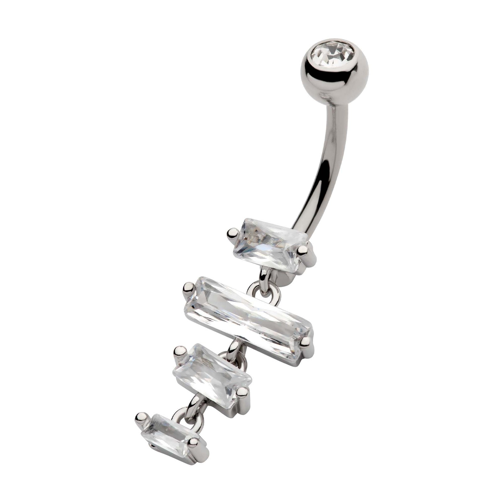 TBD-Belly Externally Threaded Multi Clear Rectangular CZ Dangle Navel -Rebel Bod-RebelBod