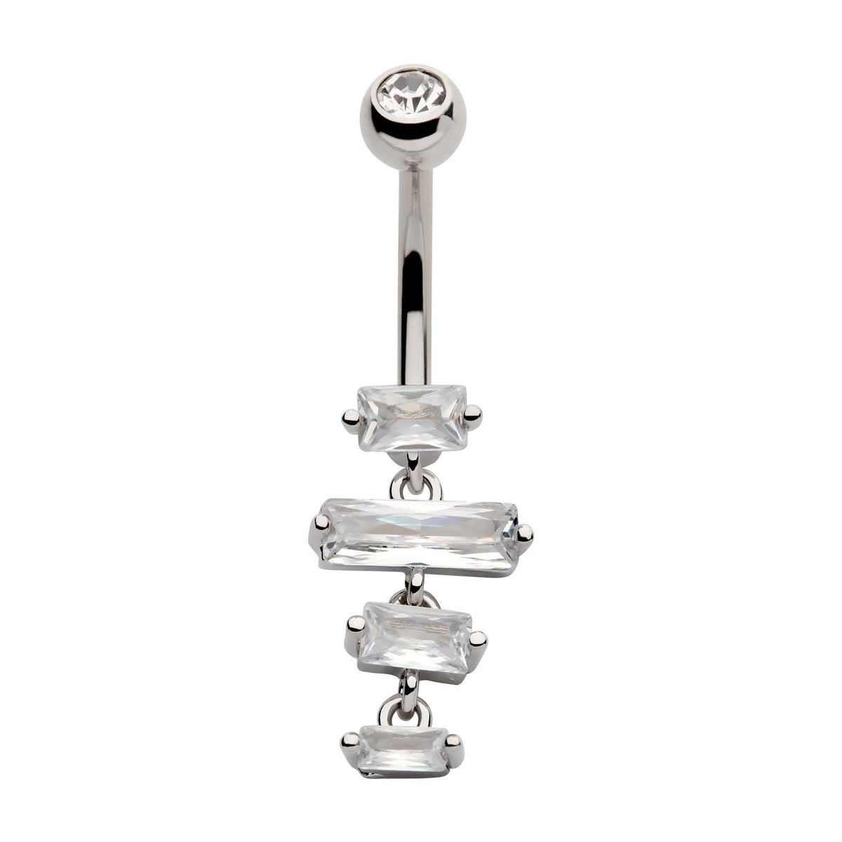 TBD-Belly Externally Threaded Multi Clear Rectangular CZ Dangle Navel -Rebel Bod-RebelBod