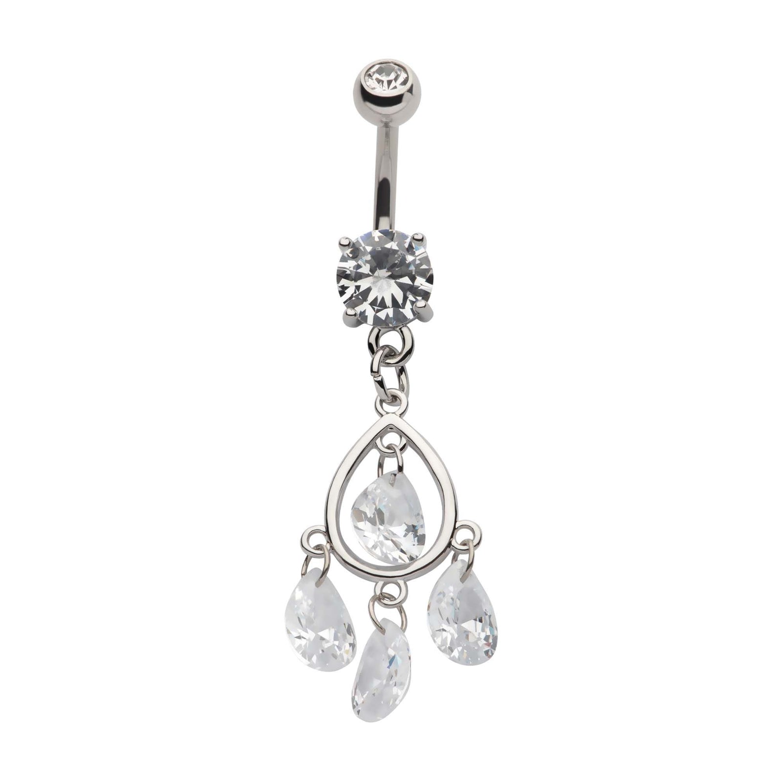 Belly Externally Threaded Multi Clear Teardrop CZ Dangle Navel nesl-20309c -Rebel Bod-RebelBod