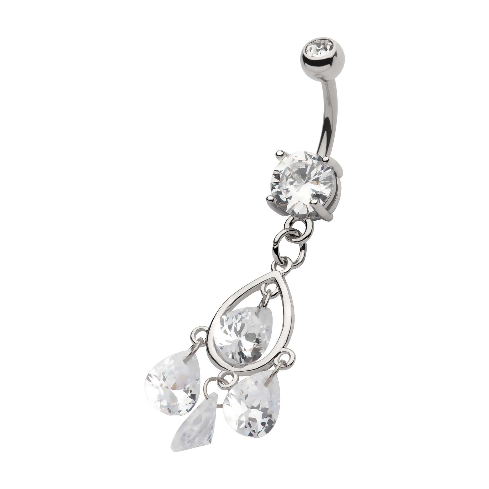Belly Externally Threaded Multi Clear Teardrop CZ Dangle Navel nesl-20309c -Rebel Bod-RebelBod