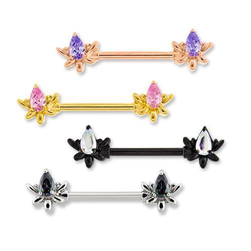 Nipple Barbell Flower Ends Teardrop Gems - 1 Piece