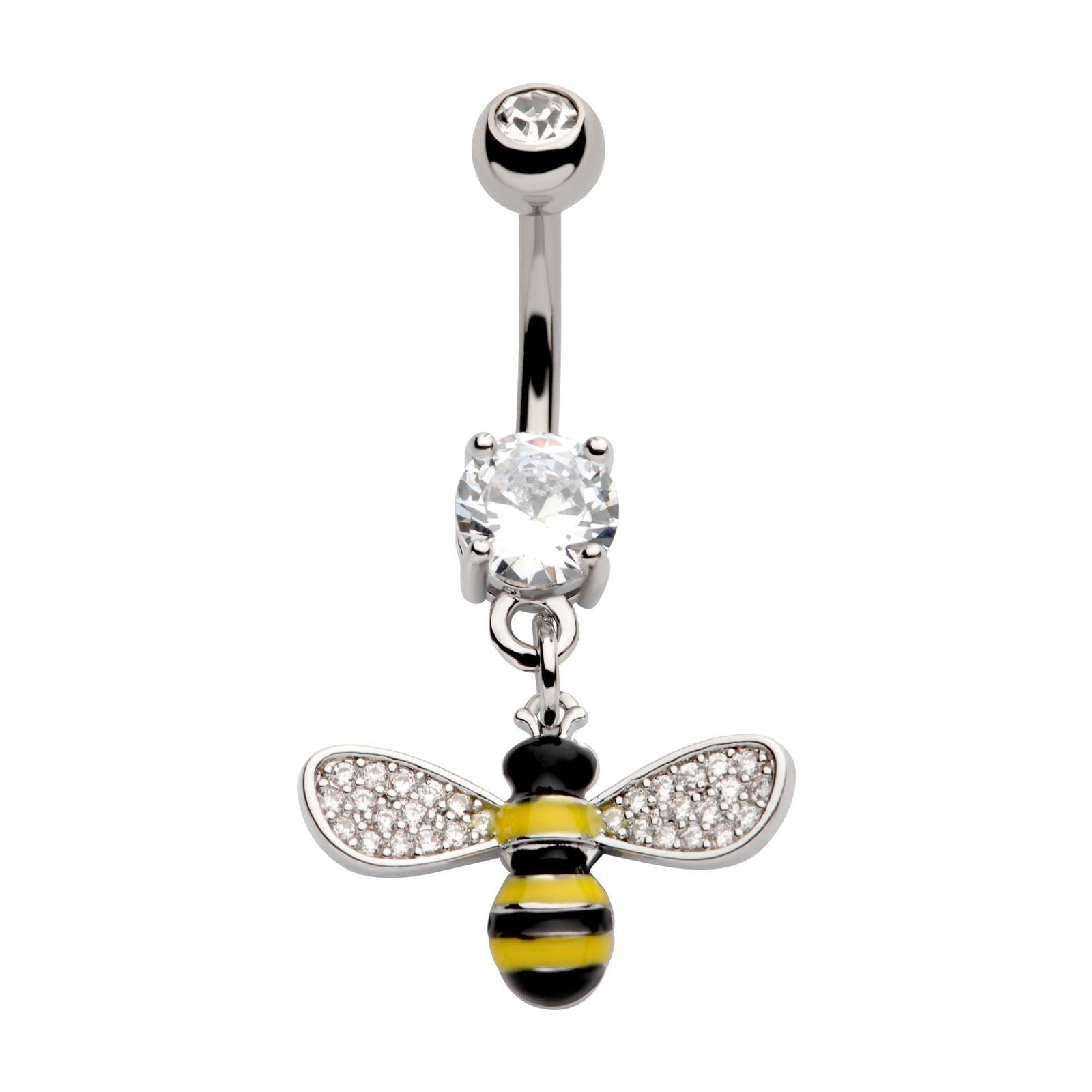 TBD-Belly Externally Threaded Pave Clear CZ Gem Bee Dangle Navel -Rebel Bod-RebelBod