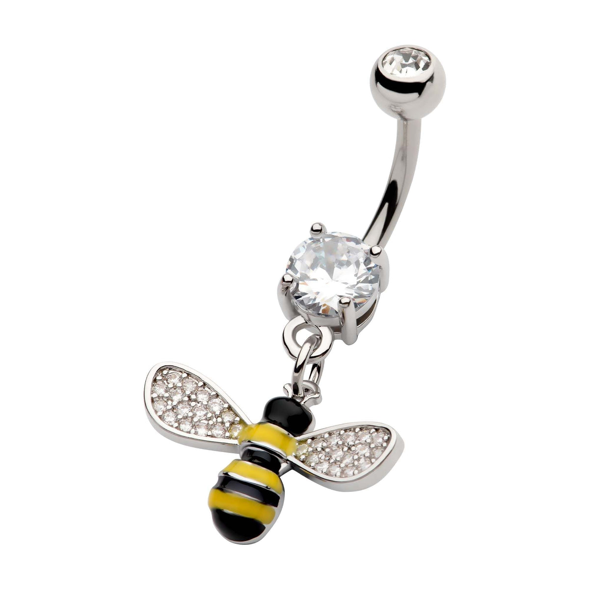 TBD-Belly Externally Threaded Pave Clear CZ Gem Bee Dangle Navel -Rebel Bod-RebelBod
