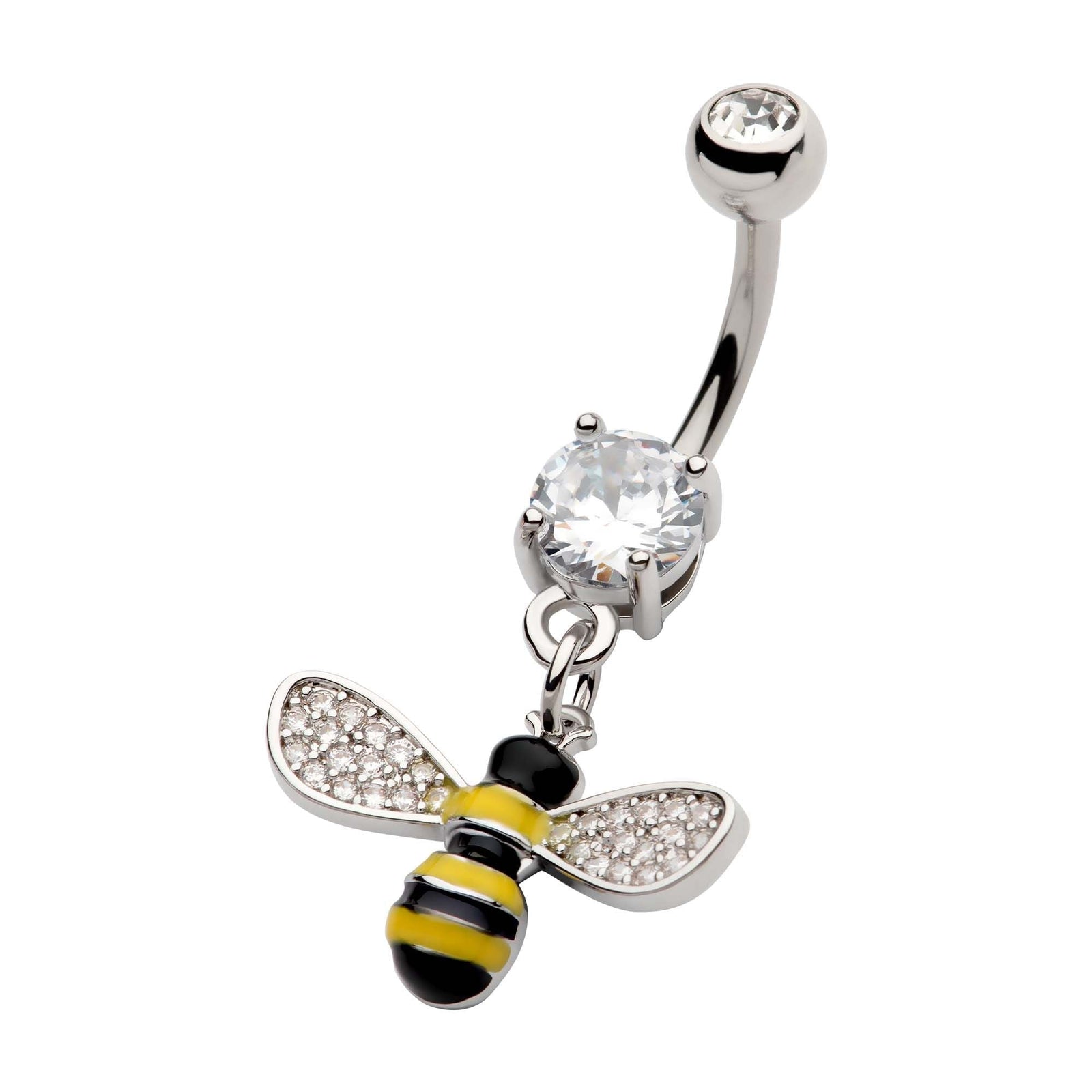 TBD-Belly Externally Threaded Pave Clear CZ Gem Bee Dangle Navel -Rebel Bod-RebelBod