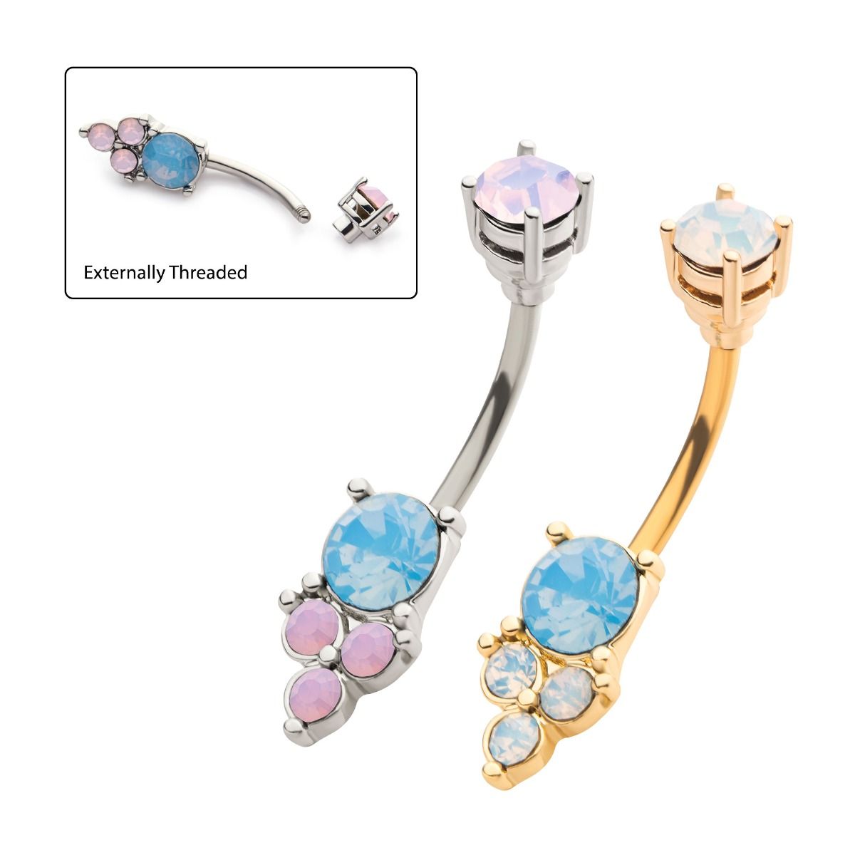 TBD-Belly Externally Threaded Prong Set Top Clustered Beads Opalite Bottom Fixed Navel -Rebel Bod-RebelBod