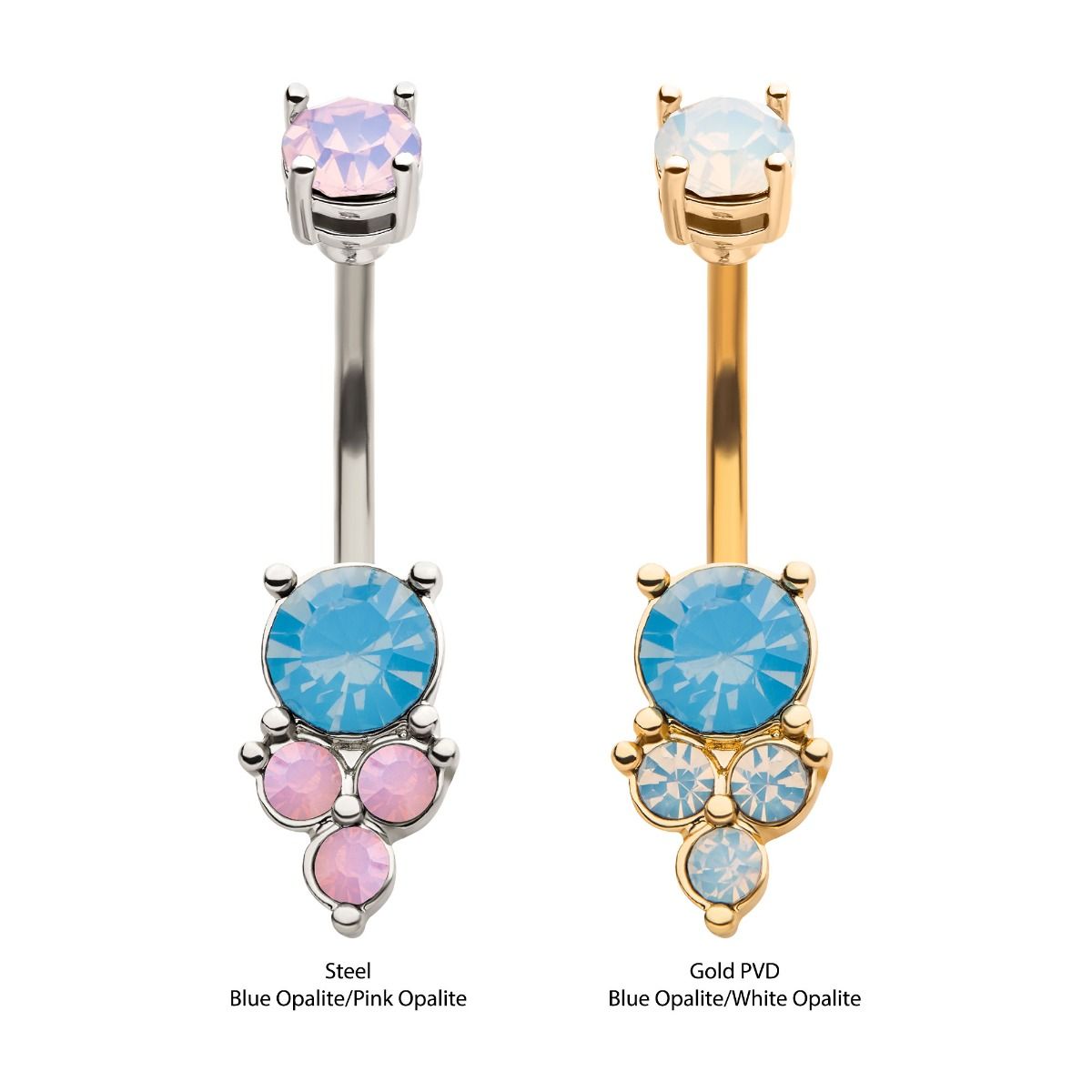 TBD-Belly Externally Threaded Prong Set Top Clustered Beads Opalite Bottom Fixed Navel -Rebel Bod-RebelBod