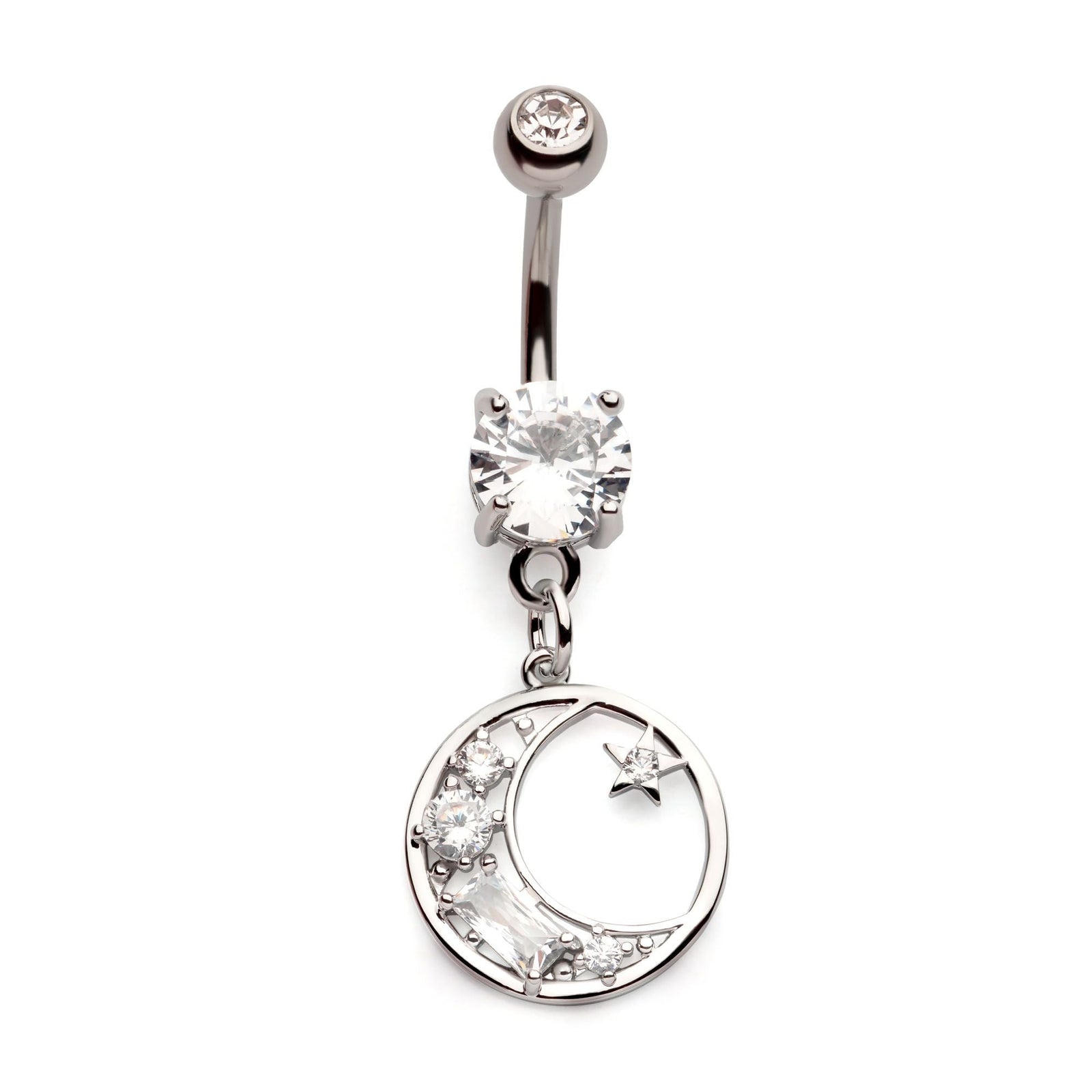 Belly Externally Threaded Round Baguette CZ Star Crescent Moon Dangle Navel nesl-20561c -Rebel Bod-RebelBod