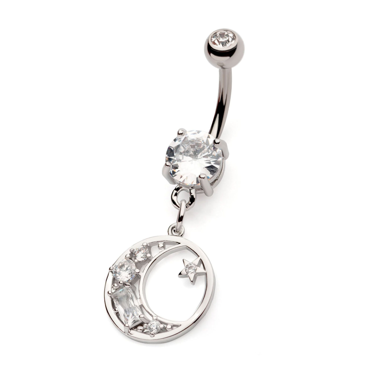 Belly Externally Threaded Round Baguette CZ Star Crescent Moon Dangle Navel nesl-20561c -Rebel Bod-RebelBod