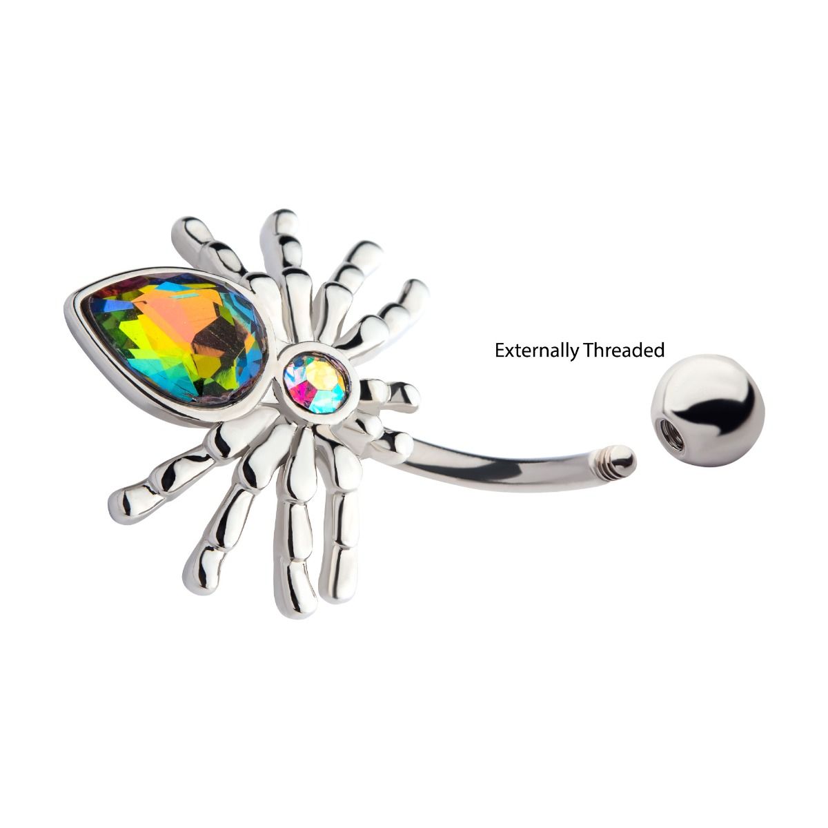 TBD-Belly Externally Threaded Vitrail Medium Crystal Spider Fixed Navel -Rebel Bod-RebelBod