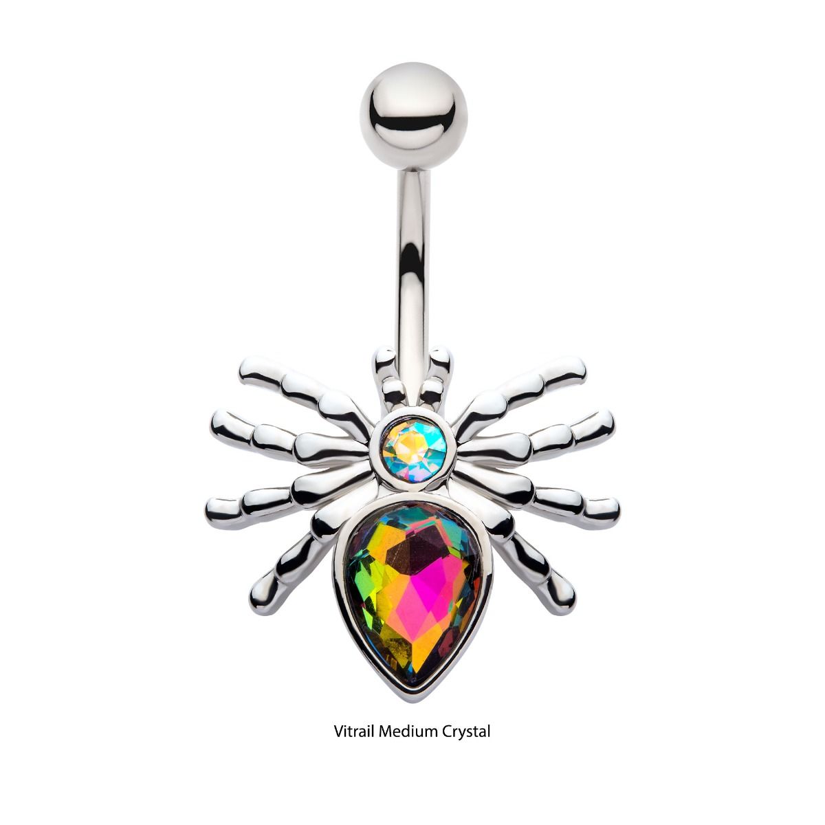 TBD-Belly Externally Threaded Vitrail Medium Crystal Spider Fixed Navel -Rebel Bod-RebelBod