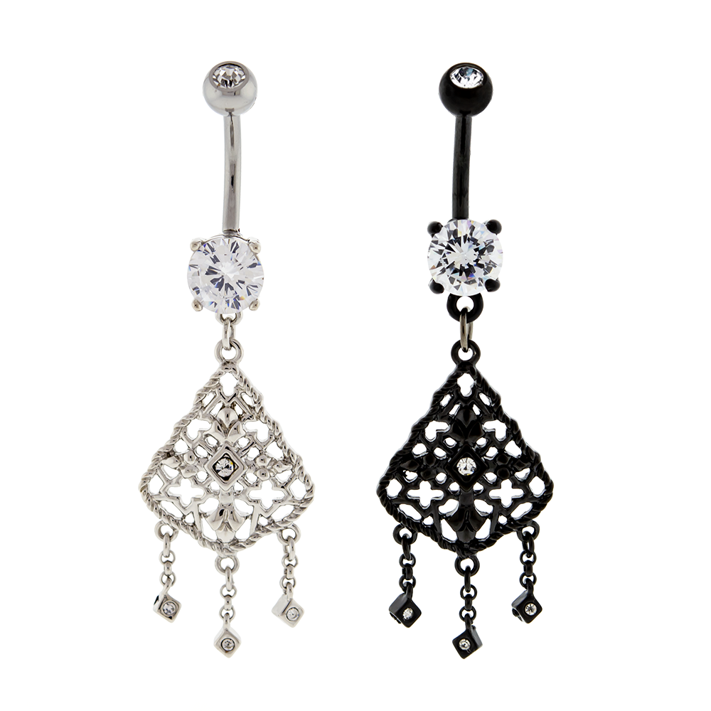 Belly Ring - No Dangle Filigree Cutout Cross Navel Ring - 1 Piece -Rebel Bod-RebelBod